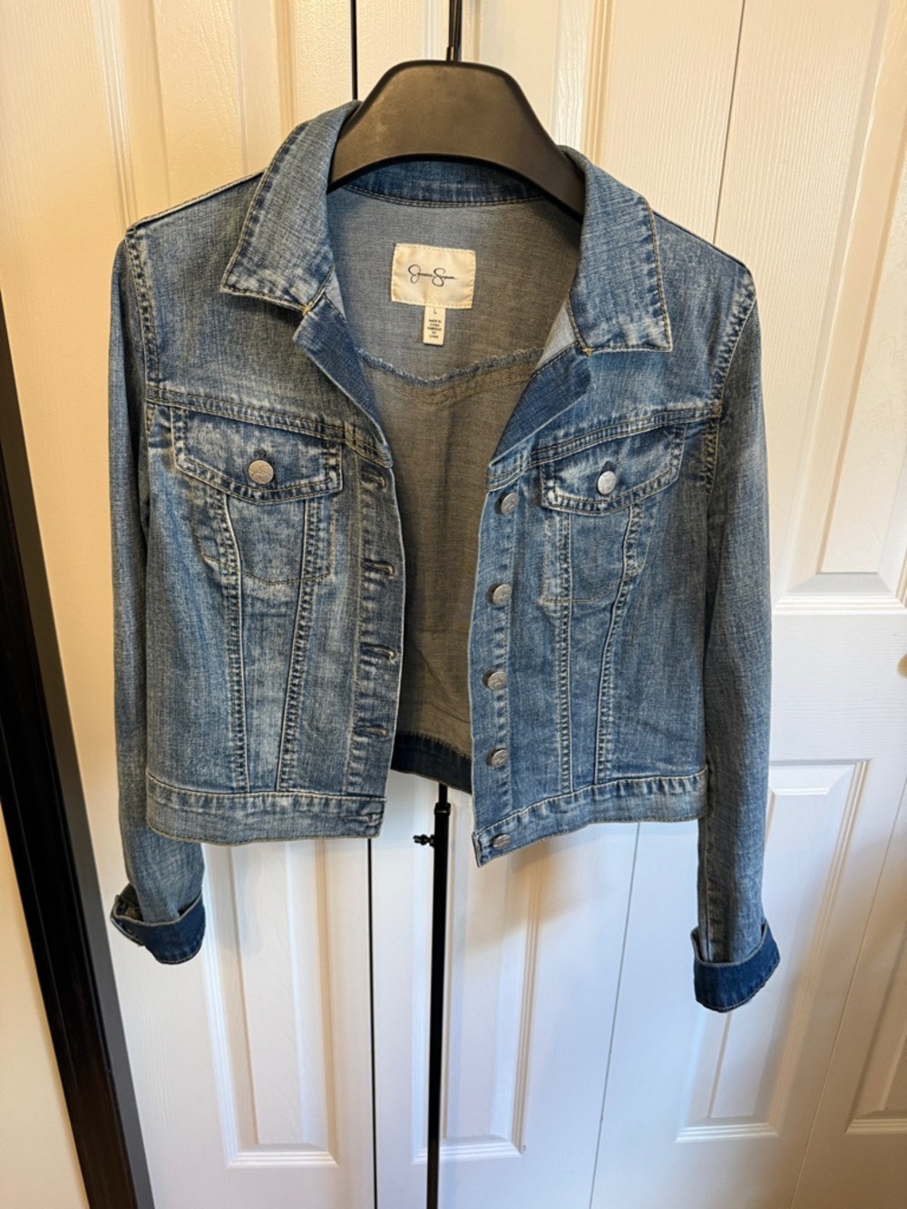 Jessica Simpson Washed Blue Cropped Denim Jacket